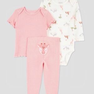 Carter's Pink 3-Piece Baby Girls Striped Giraffe Set